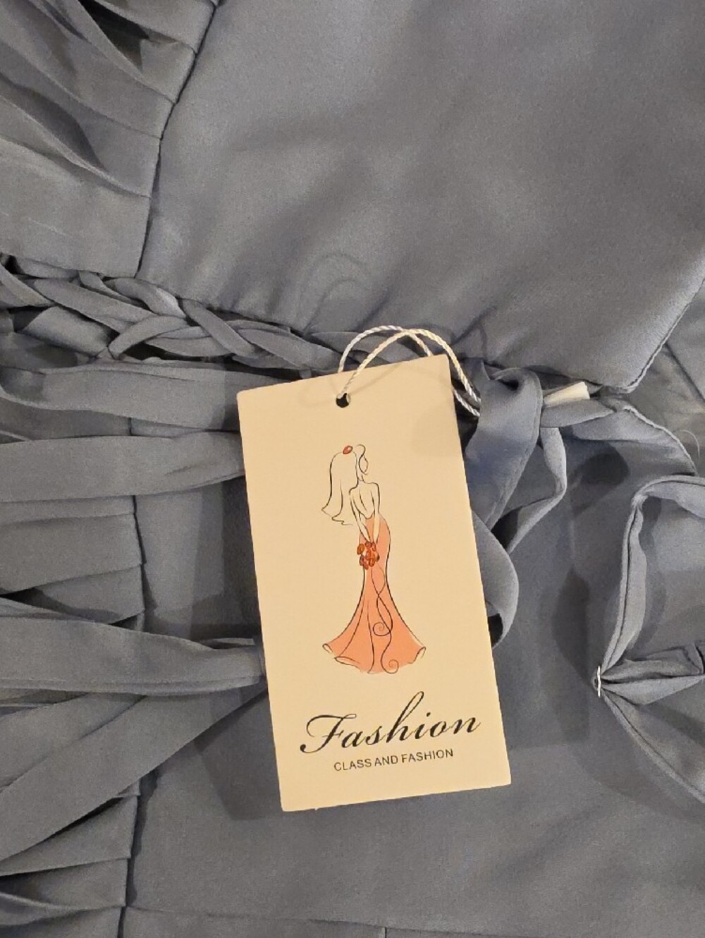 Azazie brand Dusty Blue Pleated Midi Dress with pleated bottom size 4 NWTS - Picture 8 of 9